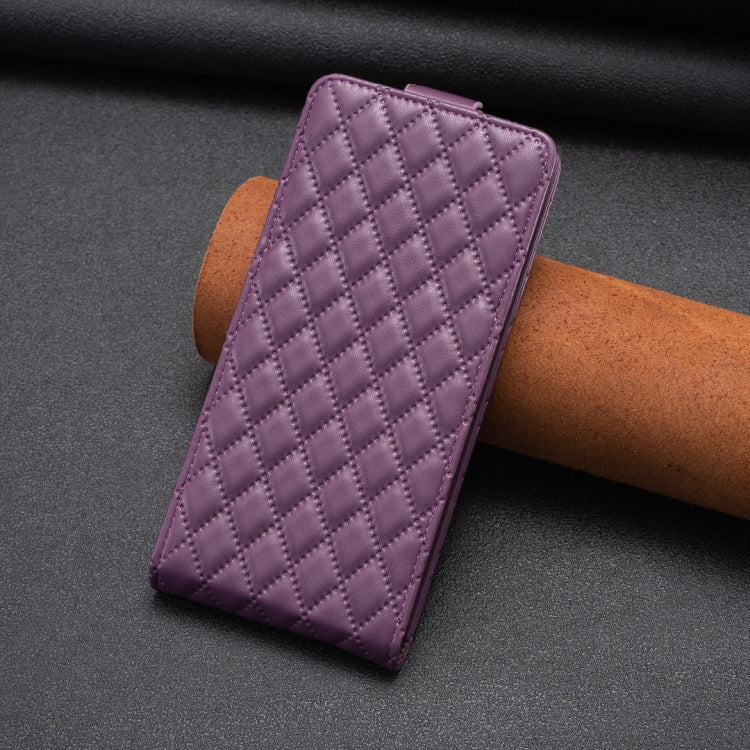 For Samsung Galaxy S25 5G Diamond Lattice Vertical Flip Leather Phone Case(Dark Purple)