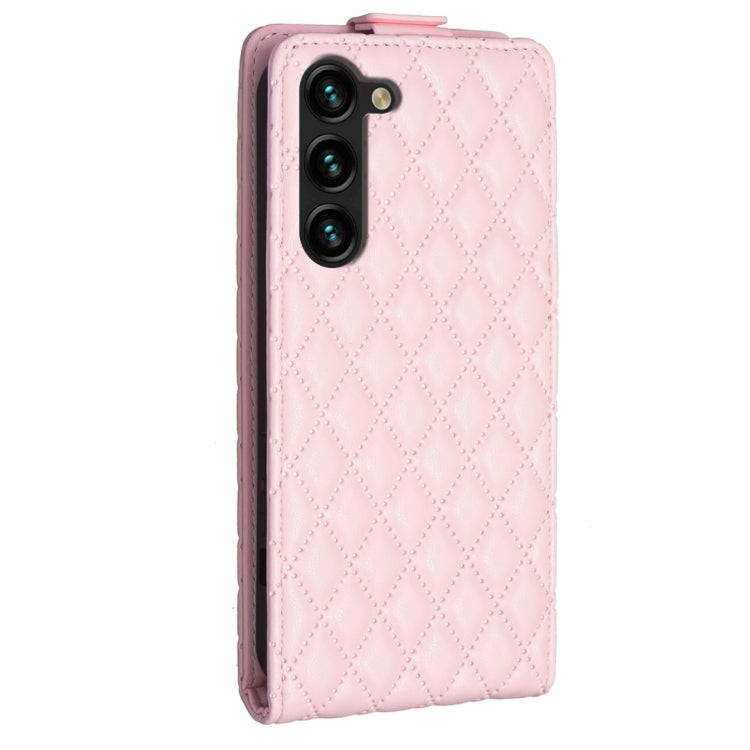 For Samsung Galaxy S25 5G Diamond Lattice Vertical Flip Leather Phone Case(Pink) - Galaxy S25 5G Cases by PMC Jewellery | Online Shopping South Africa | PMC Jewellery | Buy Now Pay Later Mobicred