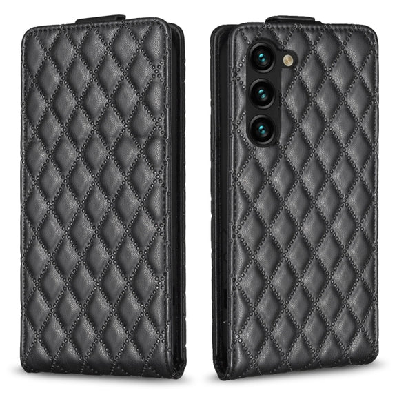For Samsung Galaxy S25+ 5G Diamond Lattice Vertical Flip Leather Phone Case(Black)