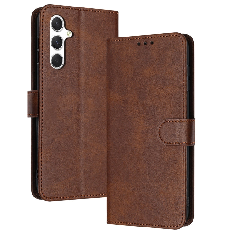 For Samsung Galaxy S25 / S24 5G Solid Calf Texture Flip Leather Phone Case(Brown)