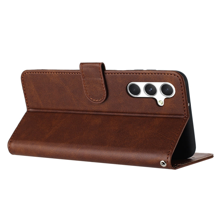 For Samsung Galaxy S25 / S24 5G Solid Calf Texture Flip Leather Phone Case(Brown) - Galaxy S25 5G Cases by PMC TechLife | Online Shopping South Africa | PMC TechLife | Buy Now Pay Later Mobicred