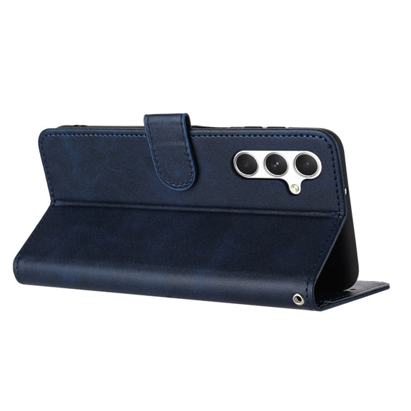 For Samsung Galaxy S25 / S24 5G Solid Calf Texture Flip Leather Phone Case(Dark Blue)