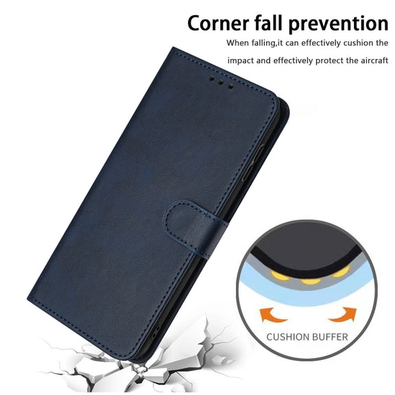 For Samsung Galaxy S25 / S24 5G Solid Calf Texture Flip Leather Phone Case(Dark Blue)