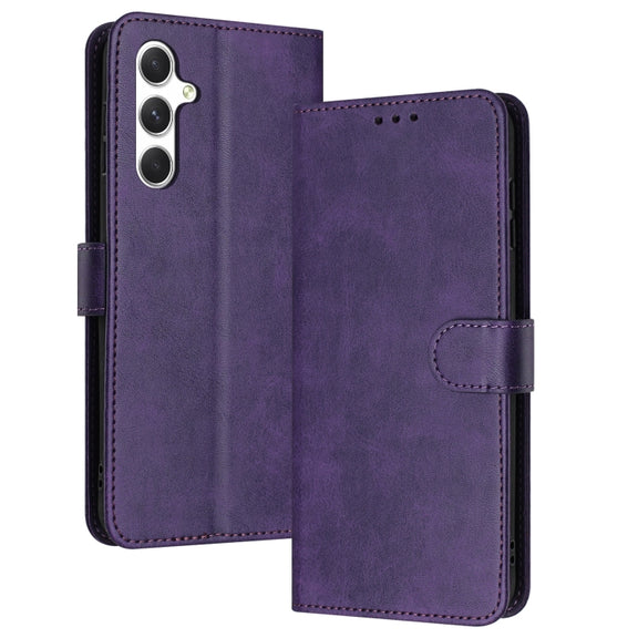 For Samsung Galaxy S25 / S24 5G Solid Calf Texture Flip Leather Phone Case(Purple)