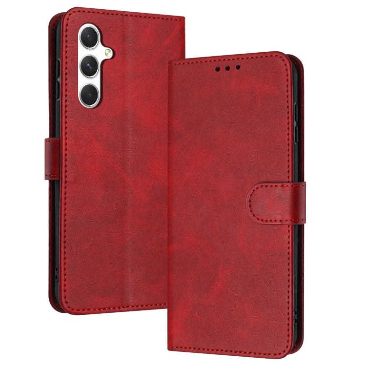 For Samsung Galaxy S25+ / S24+ 5G Solid Calf Texture Flip Leather Phone Case(Red) - free shipping - PMC Jewellery - Order now!