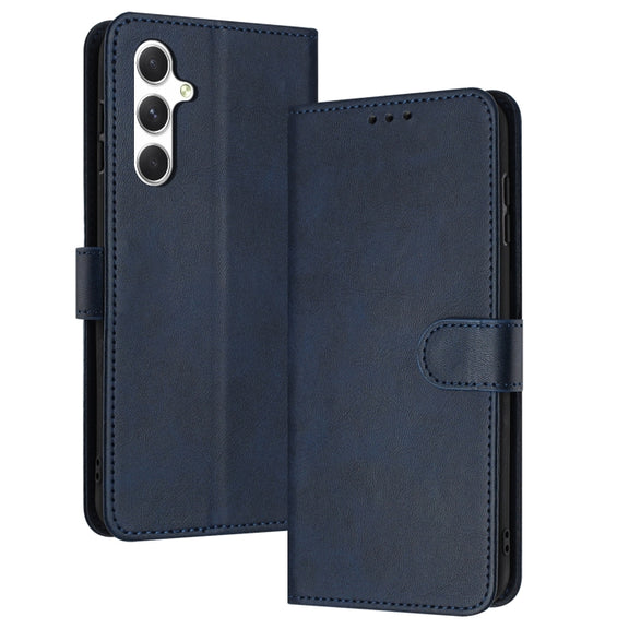 For Samsung Galaxy S25+ / S24+ 5G Solid Calf Texture Flip Leather Phone Case(Dark Blue)