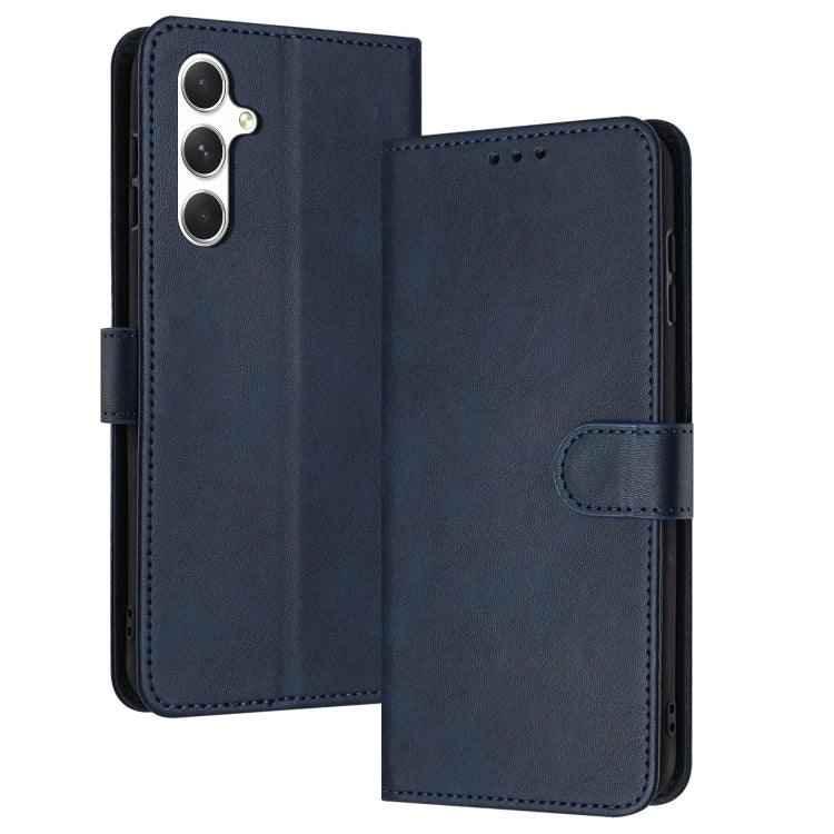 For Samsung Galaxy S25+ / S24+ 5G Solid Calf Texture Flip Leather Phone Case(Dark Blue)