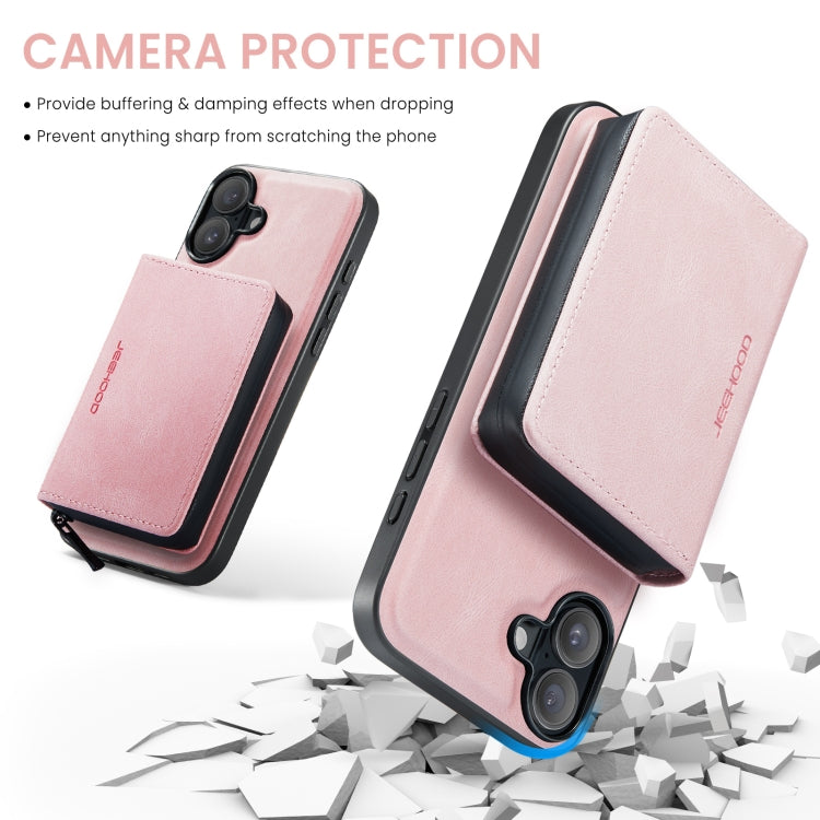 For iPhone 16 Plus JEEHOOD J02 Magnetic Zipper Horizontal Flip Leather Phone Case(Pink) - free shipping - PMC Jewellery - Order now!