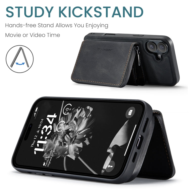 For iPhone 16 Plus JEEHOOD J02 Magnetic Zipper Horizontal Flip Leather Phone Case(Black) - free shipping - PMC Jewellery - Order now!