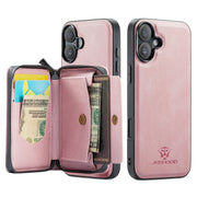 For iPhone 16 JEEHOOD J02 Magnetic Zipper Horizontal Flip Leather Phone Case(Pink)