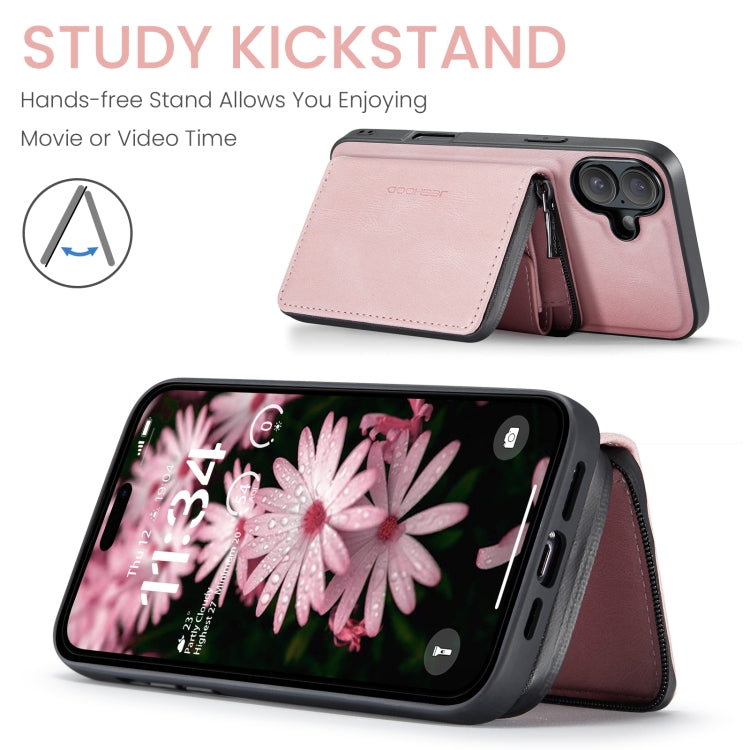 For iPhone 16 JEEHOOD J02 Magnetic Zipper Horizontal Flip Leather Phone Case(Pink) - free shipping - PMC Jewellery - Order now!