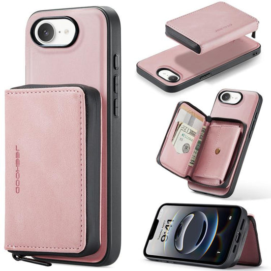 For iPhone 16e JEEHOOD J02 Magnetic Zipper Horizontal Flip Leather Phone Case(Pink) - free shipping - PMC Jewellery - Order now!