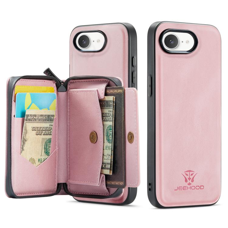 For iPhone 16e JEEHOOD J02 Magnetic Zipper Horizontal Flip Leather Phone Case(Pink) - free shipping - PMC Jewellery - Order now!