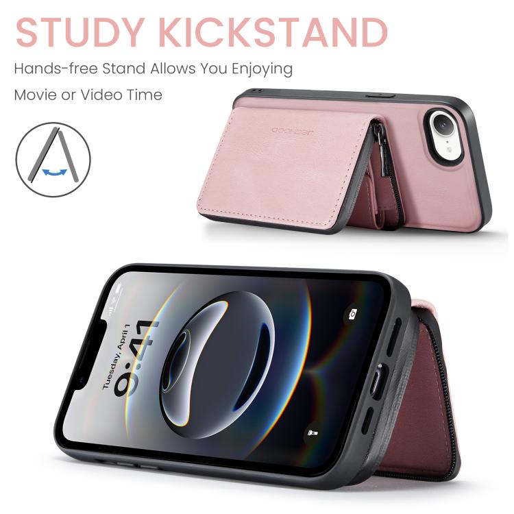 For iPhone 16e JEEHOOD J02 Magnetic Zipper Horizontal Flip Leather Phone Case(Pink) - free shipping - PMC Jewellery - Order now!