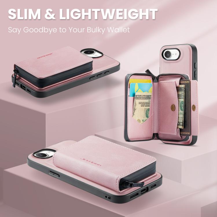 For iPhone 16e JEEHOOD J02 Magnetic Zipper Horizontal Flip Leather Phone Case(Pink) - free shipping - PMC Jewellery - Order now!