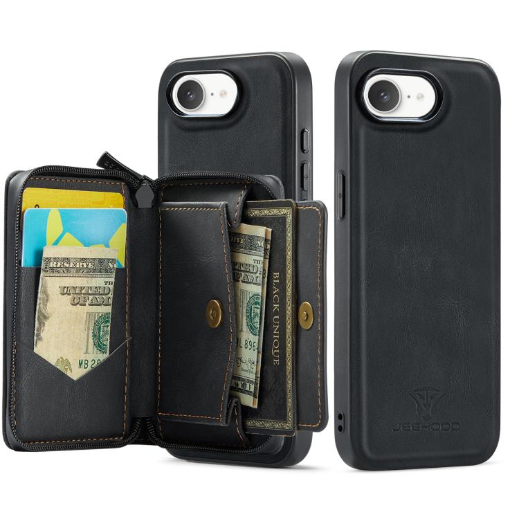 For iPhone 16e JEEHOOD J02 Magnetic Zipper Horizontal Flip Leather Phone Case(Black) - free shipping - PMC Jewellery - Order now!