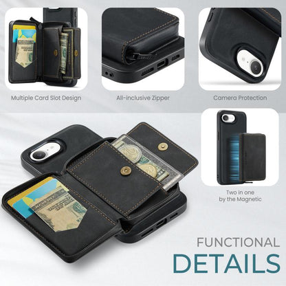 For iPhone 16e JEEHOOD J02 Magnetic Zipper Horizontal Flip Leather Phone Case(Black) - free shipping - PMC Jewellery - Order now!