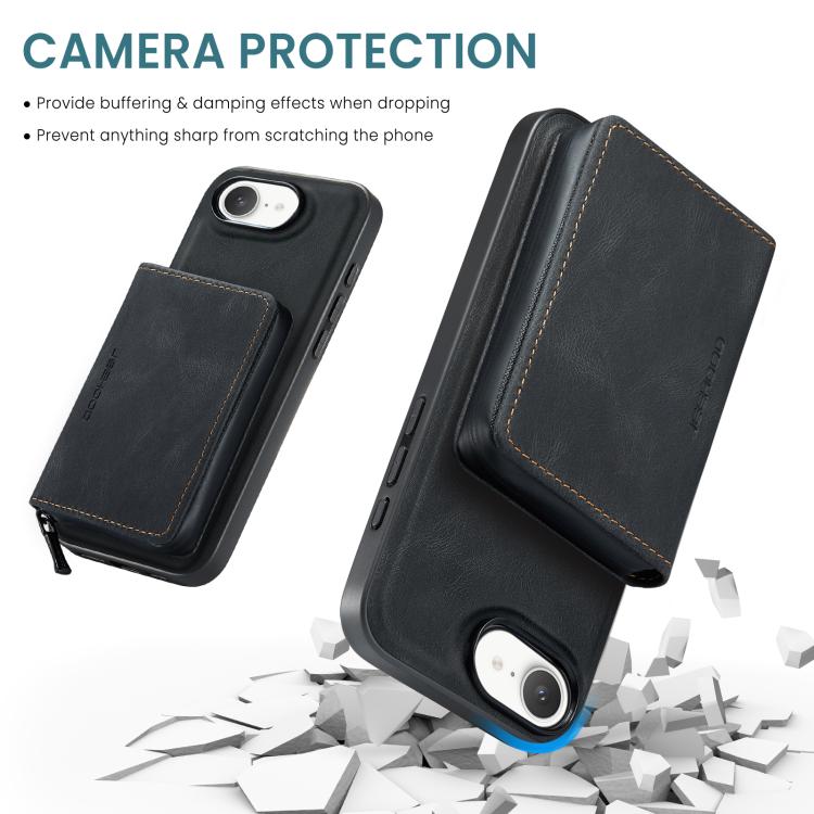 For iPhone 16e JEEHOOD J02 Magnetic Zipper Horizontal Flip Leather Phone Case(Black) - free shipping - PMC Jewellery - Order now!