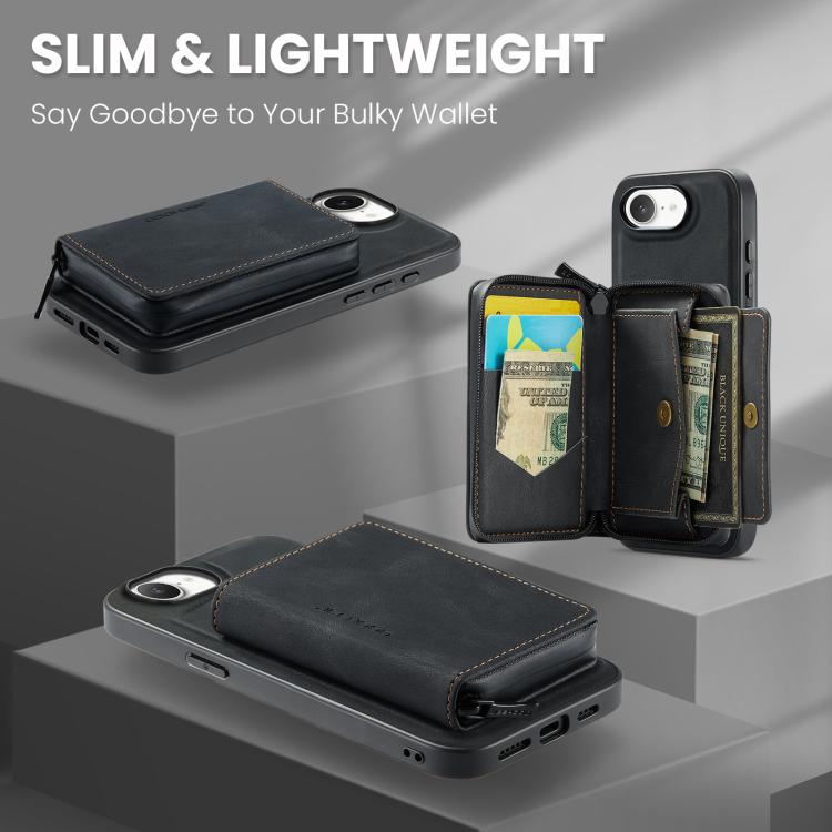 For iPhone 16e JEEHOOD J02 Magnetic Zipper Horizontal Flip Leather Phone Case(Black) - free shipping - PMC Jewellery - Order now!