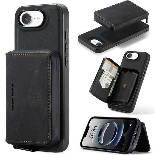 For iPhone 16e JEEHOOD J02 Magnetic Zipper Horizontal Flip Leather Phone Case(Black)