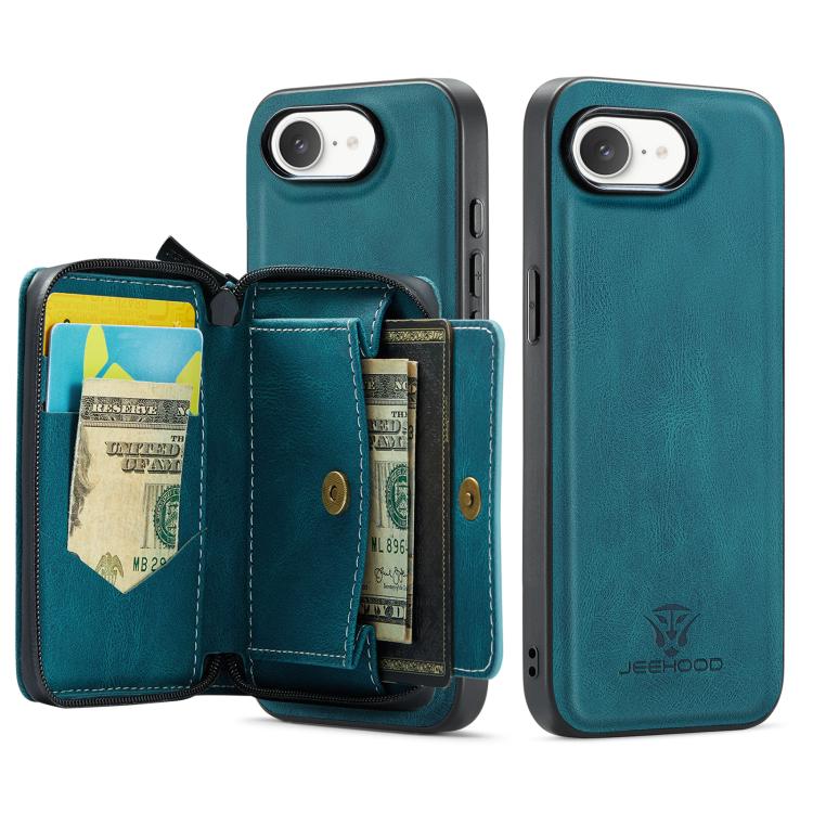For iPhone 16e JEEHOOD J02 Magnetic Zipper Horizontal Flip Leather Phone Case(Blue) - free shipping - PMC Jewellery - Order now!