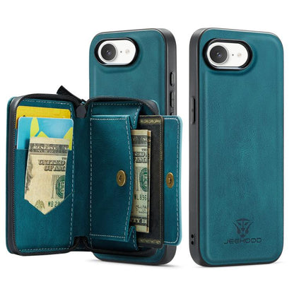 For iPhone 16e JEEHOOD J02 Magnetic Zipper Horizontal Flip Leather Phone Case(Blue) - free shipping - PMC Jewellery - Order now!