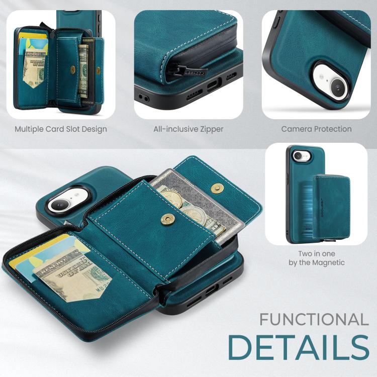 For iPhone 16e JEEHOOD J02 Magnetic Zipper Horizontal Flip Leather Phone Case(Blue) - free shipping - PMC Jewellery - Order now!