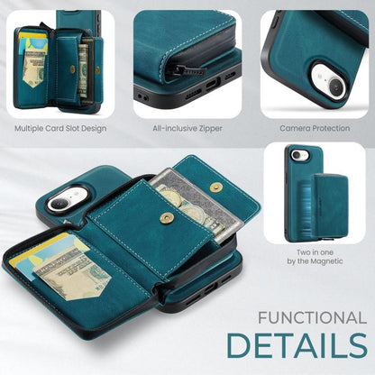 For iPhone 16e JEEHOOD J02 Magnetic Zipper Horizontal Flip Leather Phone Case(Blue) - free shipping - PMC Jewellery - Order now!