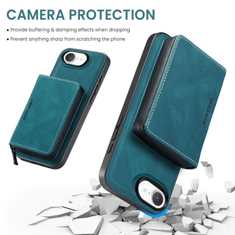 For iPhone 16e JEEHOOD J02 Magnetic Zipper Horizontal Flip Leather Phone Case(Blue) - free shipping - PMC Jewellery - Order now!