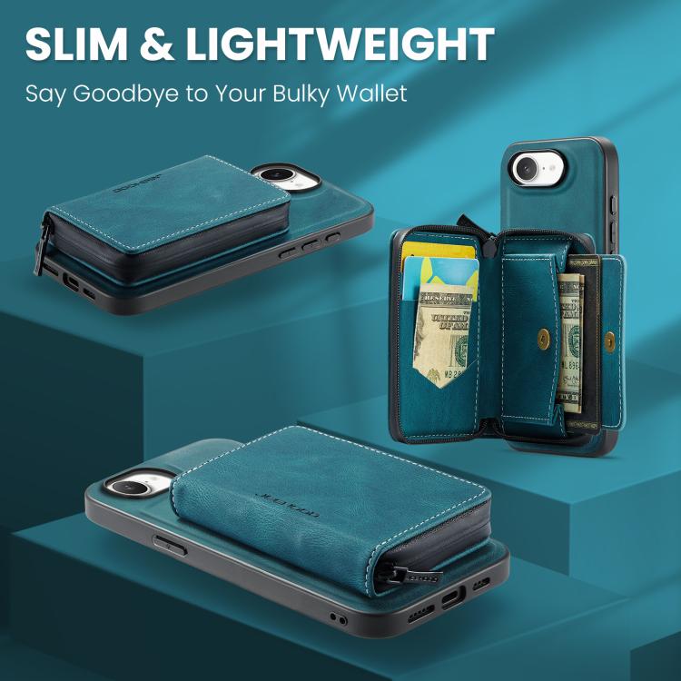 For iPhone 16e JEEHOOD J02 Magnetic Zipper Horizontal Flip Leather Phone Case(Blue) - free shipping - PMC Jewellery - Order now!