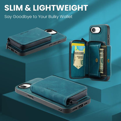 For iPhone 16e JEEHOOD J02 Magnetic Zipper Horizontal Flip Leather Phone Case(Blue) - free shipping - PMC Jewellery - Order now!
