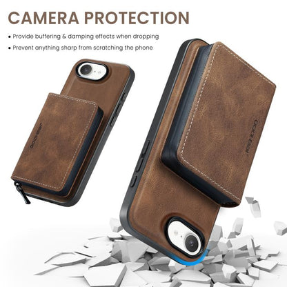 For iPhone 16e JEEHOOD J02 Magnetic Zipper Horizontal Flip Leather Phone Case(Brown) - free shipping - PMC Jewellery - Order now!
