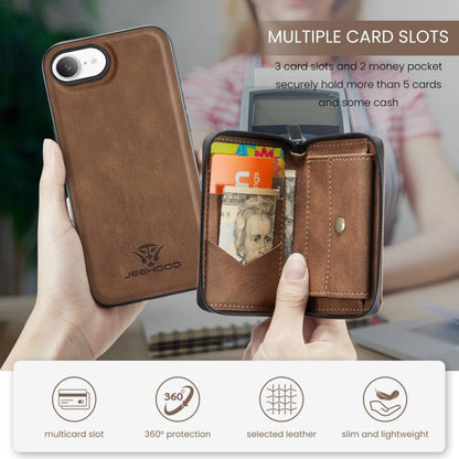 For iPhone 16e JEEHOOD J02 Magnetic Zipper Horizontal Flip Leather Phone Case(Brown) - free shipping - PMC Jewellery - Order now!