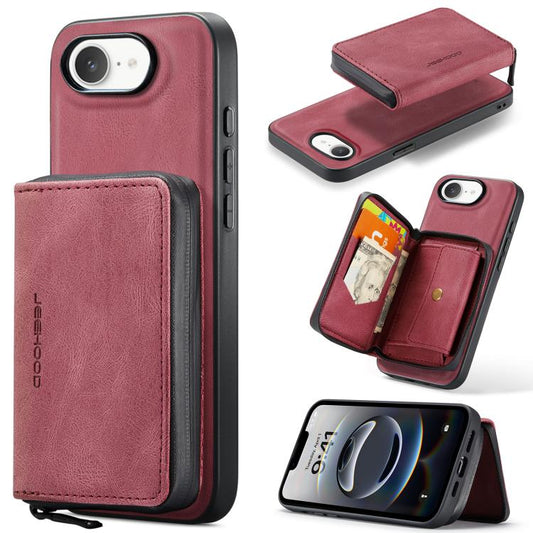 For iPhone 16e JEEHOOD J02 Magnetic Zipper Horizontal Flip Leather Phone Case(Red) - free shipping - PMC Jewellery - Order now!