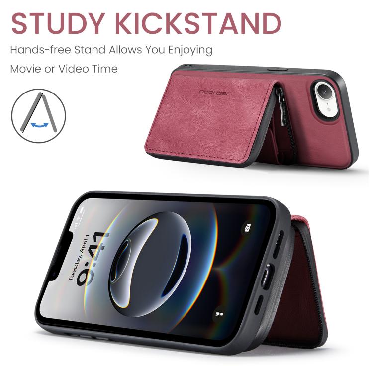 For iPhone 16e JEEHOOD J02 Magnetic Zipper Horizontal Flip Leather Phone Case(Red) - free shipping - PMC Jewellery - Order now!