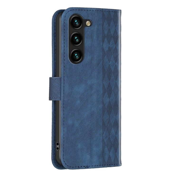 For Samsung Galaxy S25 5G Plaid Embossed Leather Phone Case(Blue) - Galaxy S25 5G Cases by PMC Jewellery | Online Shopping South Africa | PMC Jewellery | Buy Now Pay Later Mobicred