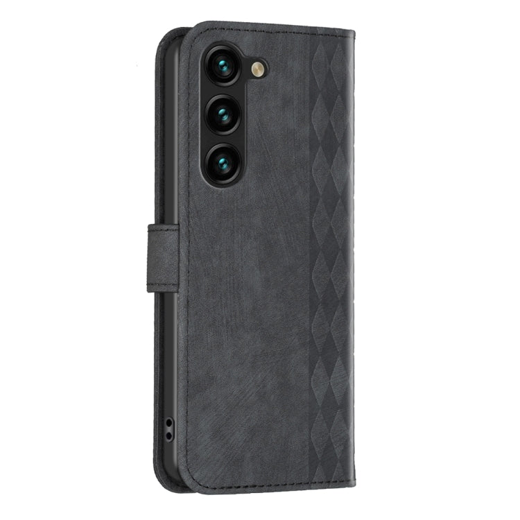 For Samsung Galaxy S25 5G Plaid Embossed Leather Phone Case(Black)
