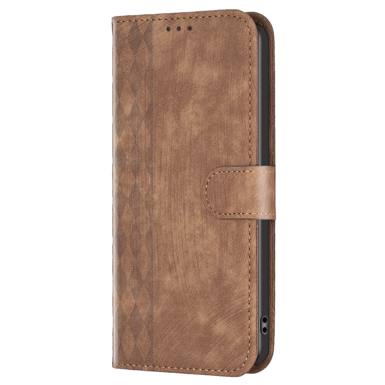 For Samsung Galaxy S25+ 5G Plaid Embossed Leather Phone Case(Brown) - Galaxy S25+ 5G Cases by PMC Jewellery | Online Shopping South Africa | PMC Jewellery | Buy Now Pay Later Mobicred