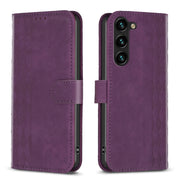 For Samsung Galaxy S25+ 5G Plaid Embossed Leather Phone Case(Purple)