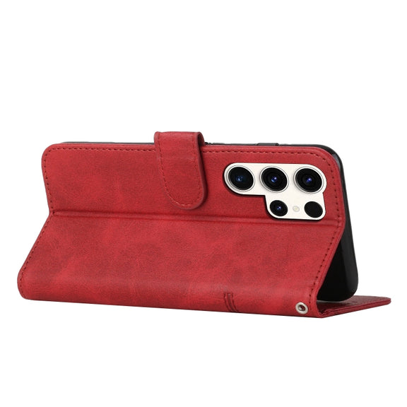 For Samsung Galaxy S25 Ultra 5G Stitching Calf Texture Buckle Leather Phone Case(Red)