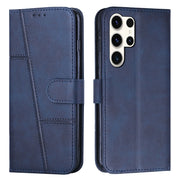 For Samsung Galaxy S25 Ultra 5G Stitching Calf Texture Buckle Leather Phone Case(Blue)