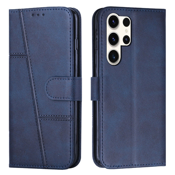 For Samsung Galaxy S25 Ultra 5G Stitching Calf Texture Buckle Leather Phone Case(Blue)