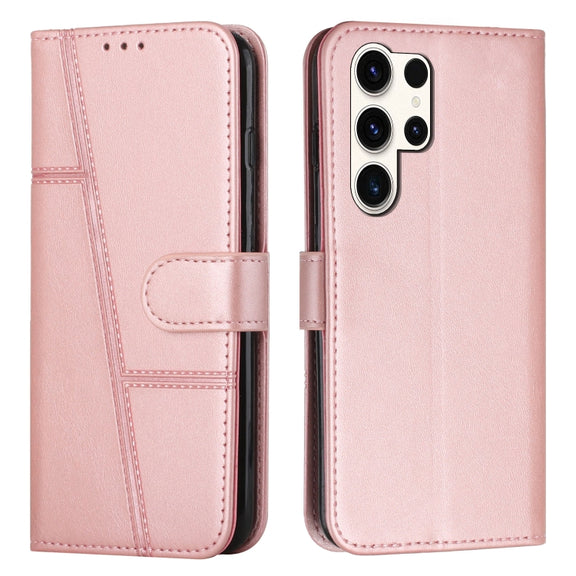 For Samsung Galaxy S25 Ultra 5G Stitching Calf Texture Buckle Leather Phone Case(Rose Gold)
