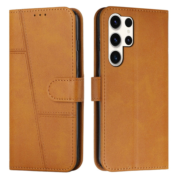 For Samsung Galaxy S25 Ultra 5G Stitching Calf Texture Buckle Leather Phone Case(Yellow)