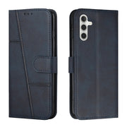 For Samsung Galaxy S25 / S24 5G Stitching Calf Texture Buckle Leather Phone Case(Blue)