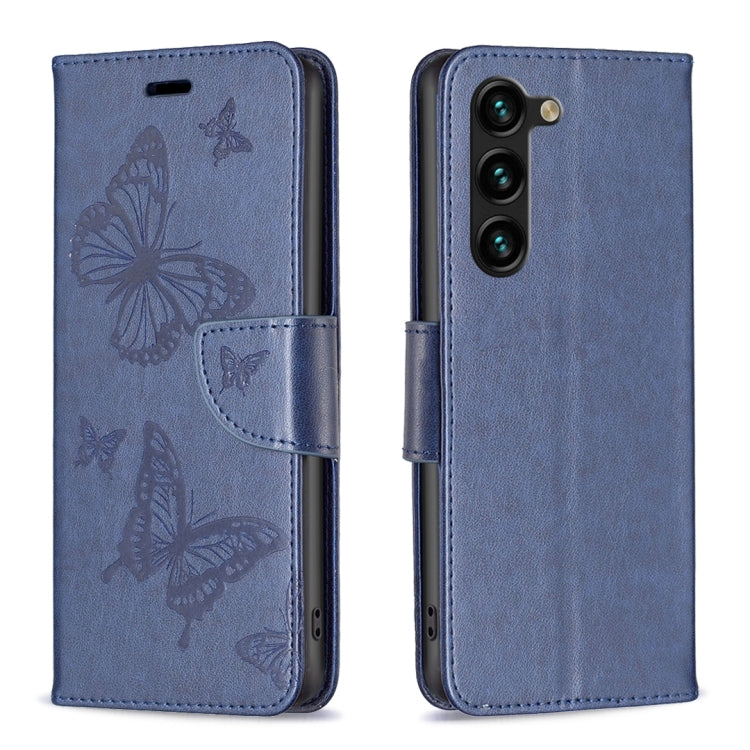 For Samsung Galaxy S25+ 5G Embossing Two Butterflies Pattern Leather Phone Case(Blue) - Galaxy S25+ 5G Cases by PMC Jewellery | Online Shopping South Africa | PMC Jewellery | Buy Now Pay Later Mobicred