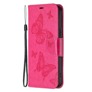 For Samsung Galaxy S25+ 5G Embossing Two Butterflies Pattern Leather Phone Case(Rose Red)