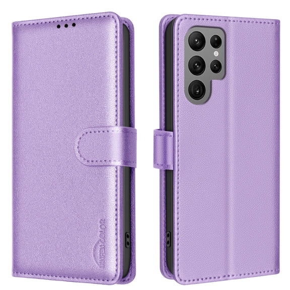 For Samsung Galaxy S25 Ultra 5G Litchi Texture RFID Anti-theft Leather Phone Case(Purple)