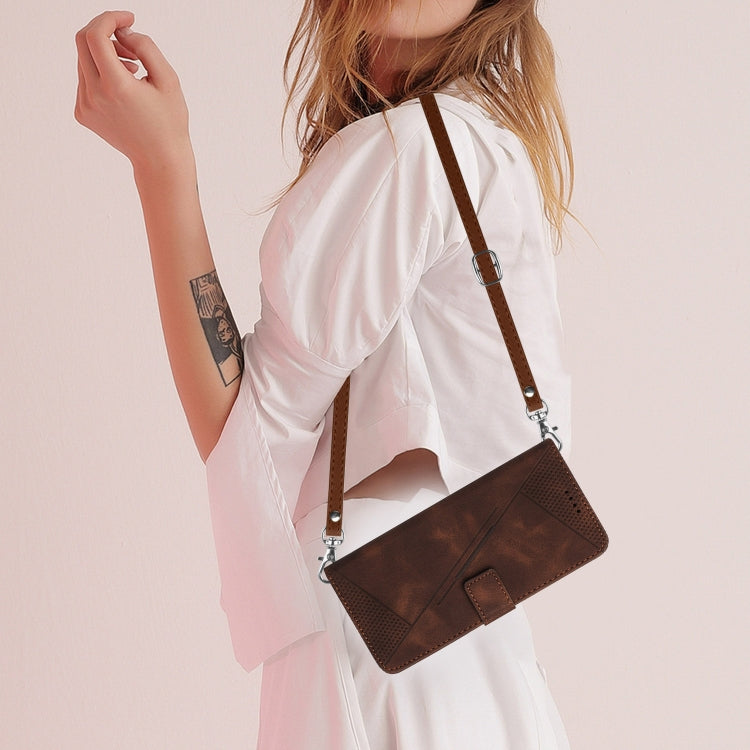 For Samsung Galaxy S25 / S24 5G Dream Triangle Leather Phone Case with Long Lanyard(Brown) - Galaxy S25 5G Cases by PMC Jewellery | Online Shopping South Africa | PMC Jewellery | Buy Now Pay Later Mobicred