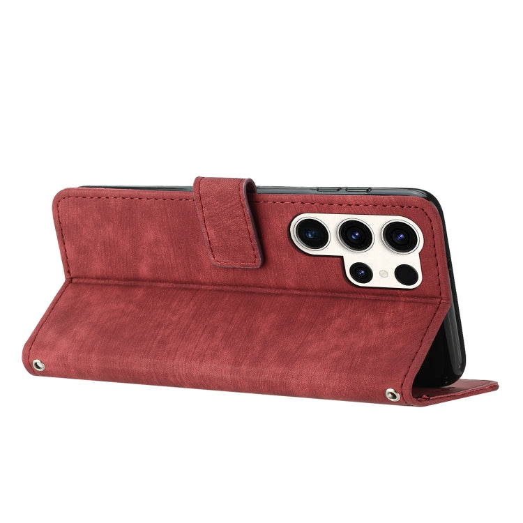 For Samsung Galaxy S25 Ultra 5G Skin Feel Stripe Pattern Leather Phone Case with Long Lanyard(Red) - Galaxy S25 Ultra 5G Cases by PMC Jewellery | Online Shopping South Africa | PMC Jewellery | Buy Now Pay Later Mobicred